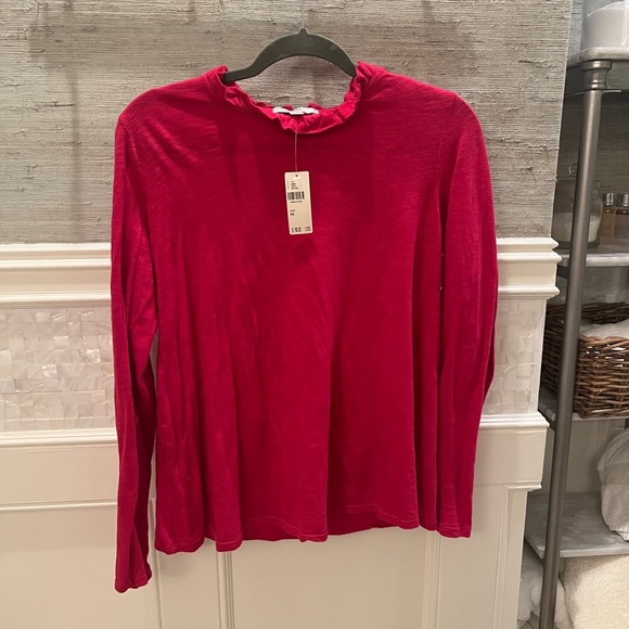 NWT new Anthropologie stateside ruffle collar button long sleeve top medium pink - Picture 6 of 11